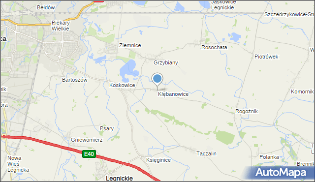 mapa Kłębanowice, Kłębanowice gmina Legnickie Pole na mapie Targeo